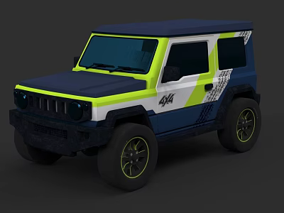 Stylish Off Road Vehicle With Blue White Yellow Accents 4x4 Badge And Rugged Design 3d model