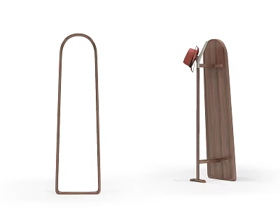 Arched Wooden Mirror Frame And Shelved Mirror With Red Accessory For Home Decor 3d model
