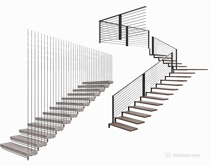 Modern Staircase Design With Sleek Lines Cable Railings And Floating Steps 3d model