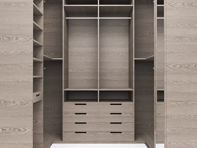 Modern Natural Wood Wardrobe Interior Design With Open Shelves Drawers And Compartments 3d model