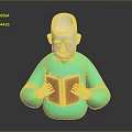 3D Green Character With White Head Reading Red Book In Dark Background