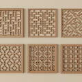 Wooden Lattice Windows With Six Different Traditional Patterns Arranged In Rows 3d model