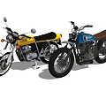 Two Vintage Motorcycles Yellow And Blue Classic Retro Stylish Design