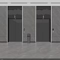 Public Facility Elevator Lobby With Two Elevators Marble Textured Walls And Trash Bin