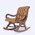 Classic Brown Leather Rocking Chair With Tufted Design And Wooden Frame