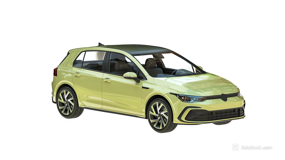 Yellow Hatchback Car with Black Roof Sporty Wheels Modern Exterior Design and Driver Inside 3d model 