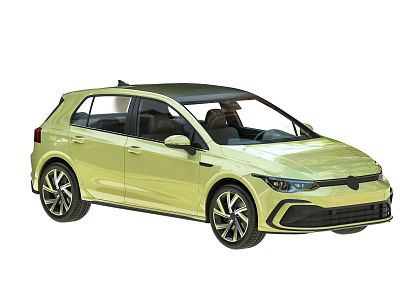 Yellow Hatchback Car with Black Roof Sporty Wheels Modern Exterior Design and Driver Inside 3d model