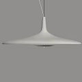 Modern White Pendant Light With Minimalist Design Hanging Near Dark Vertical Stripes Wall