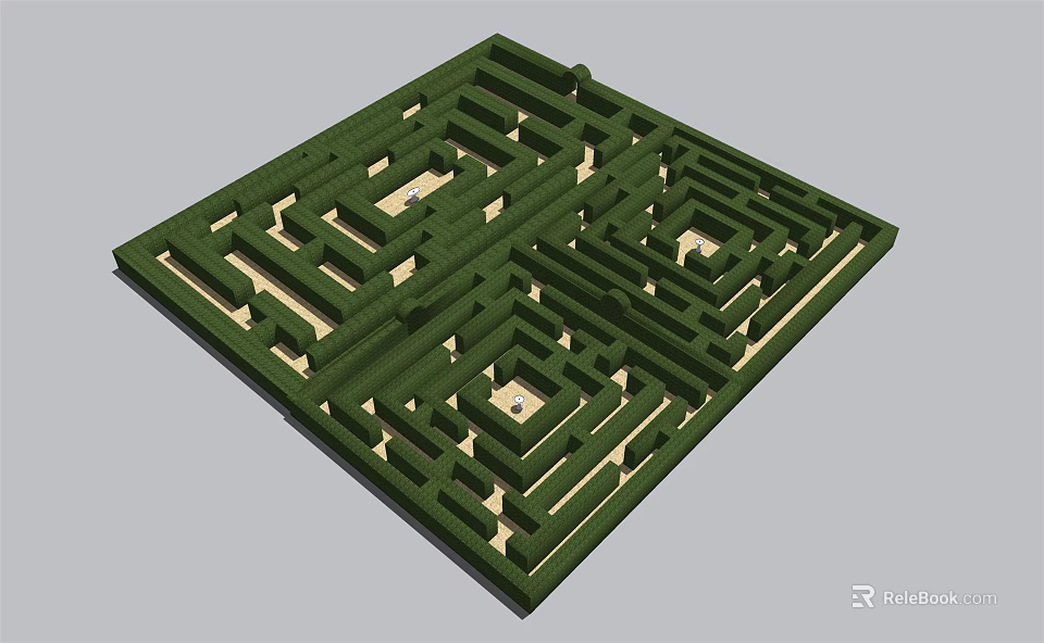 Geometric Square Hedge Maze Garden Feature With Intricate Path Design 3d model