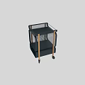 Commercial Equipment Cart With Metal Mesh Shelves And Wooden Posts On Wheels
