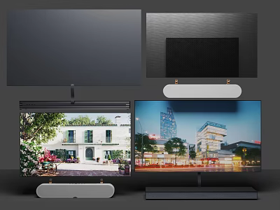 Modern Sleek Computer Monitors With Stands And Scenic Display Screens 3d model