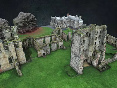 Ancient Castle Ruins Featuring Stone Walls And Lush Green Grass Surroundings 3d model