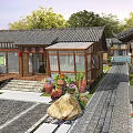 Traditional Chinese Garden Landscape Featuring Courtyard Stone Path Pond And Greenery