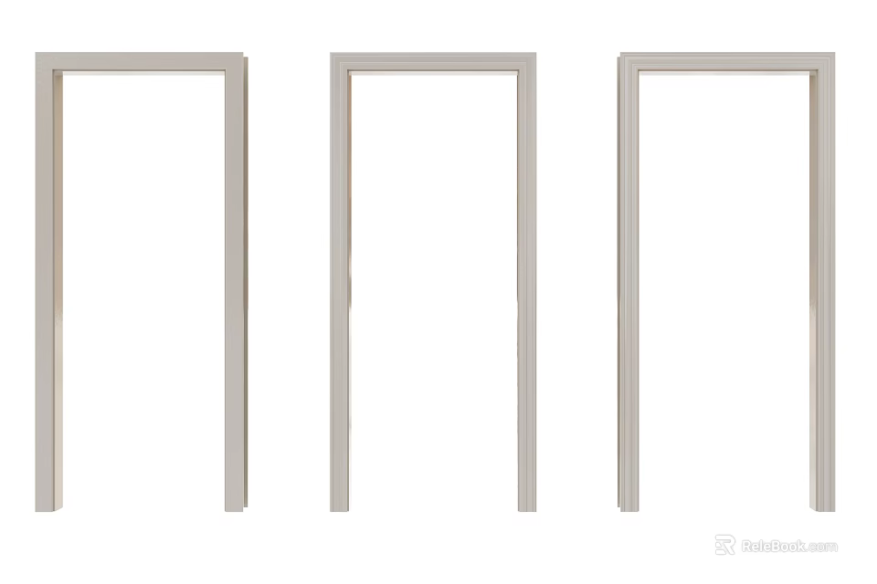 Three White Door Frames Standing Side by Side in Simple Arrangement 3d model