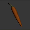 Fresh Orange Chili Pepper With Green Stem And Curved Shape On Gray Background