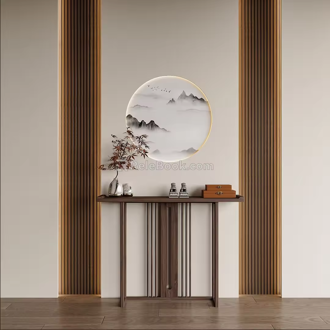 New Chinese Style Duan Jing Piece Case Several Duan Jing Tai Piece Case Porch Duan Jing Porch Piece New Chinese Style Decoration Landscape Painting 3d model