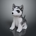 3D Model Husky Puppy With Gray White Fur Sitting Pose And Erect Ears Shiny Surface