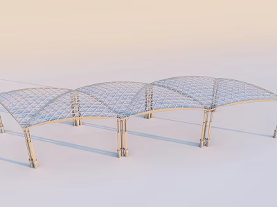 Modern Pergola Structure With Arched Grid Metal Roof And Supporting Columns 3d model
