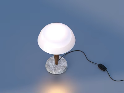 Modern White Mushroom Shaped Table Lamp With Marble Base And Wooden Stem 3d model