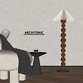 Modern Wooden Bead Floor Lamp In Living Room With White Sofa And Side Table