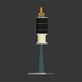 Electronic Device With Black Cylindrical Body Yellow Top Component Blue Pillar And Gray Base