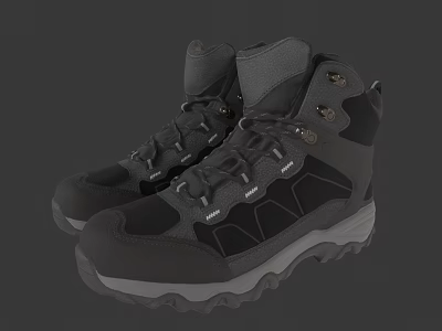 Black High Top Outdoor Hiking Shoes With Durable Traction Sole And Laces 3d model