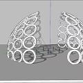 Modern Outdoor Pergola Featuring Circular Ring Structure Greenery And Pedestrians 3d model