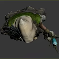 Traditional Tribal Character Wearing Feather Headdress And Glowing Staff With Mossy Attire
