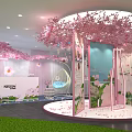 Romantic Spring Nescafe Cherry Blossom Flavor Round Booth With Pink Decorations