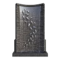 Contemporary Water Feature Wall Design With Flowing Water Metal Fish Ornaments And Curved Stone Base Structures