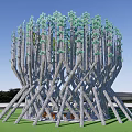 Outdoor Table And Chair Set Under Interlaced Branches Structure With Green Leaves