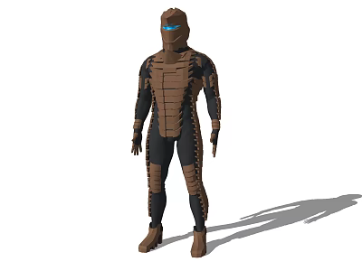 Game And Movie Character In Brown Armor With Blue Luminous Eyes And Full Body Design 3d model