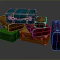 Colorful Vintage Suitcases With Leather Straps And Metal Buckles Stacked