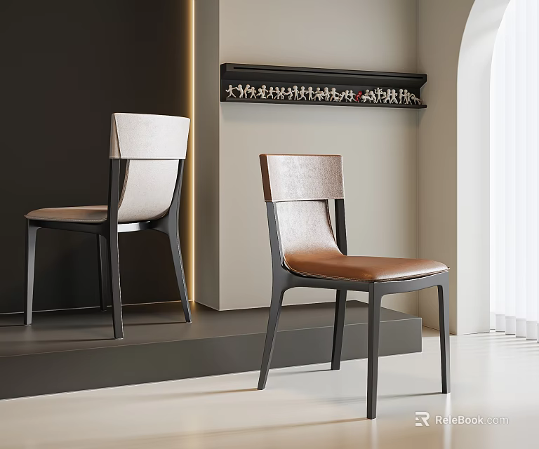 Modern Minimalist Dining Chairs With Leather Seat Fabric Back And Black Metal Frame 3d model 