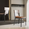 Modern Minimalist Dining Chairs With Leather Seat Fabric Back And Black Metal Frame
