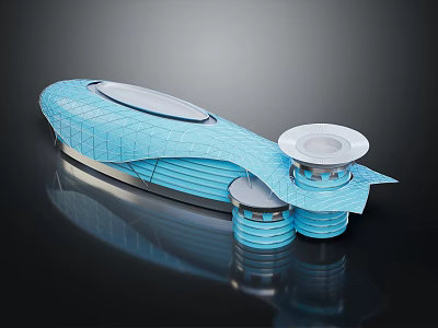 Modern Streamlined Blue Grid Textured Architectural Structure With Circular Tops 3d model
