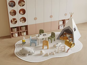 Modern Children's Entertainment Room Children's Toy Room Children's Table and Chair Toy Room Toy Storage Cabinet Children's Tent 3d model