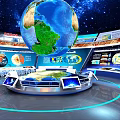 Interactive Global Technology Display With 3D Globe Multiple Screens And Starry Space Background 3d model