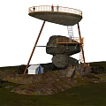Roadside Scenic Observation Facility Built On Large Rocks With Wooden Platform Metal Ladder And Tent