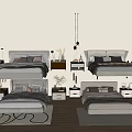 Modern Double Bed Interior Design With Nightstand Decorative Lighting And Area Rug 3d model