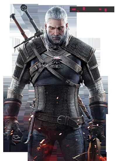 Geralt Witcher Game Character in Black Chainmail Armor with Leather Straps and White Hair 3d model