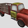 Vintage Red And Green Truck With Wooden Cargo Bed And Mr Meat Sign