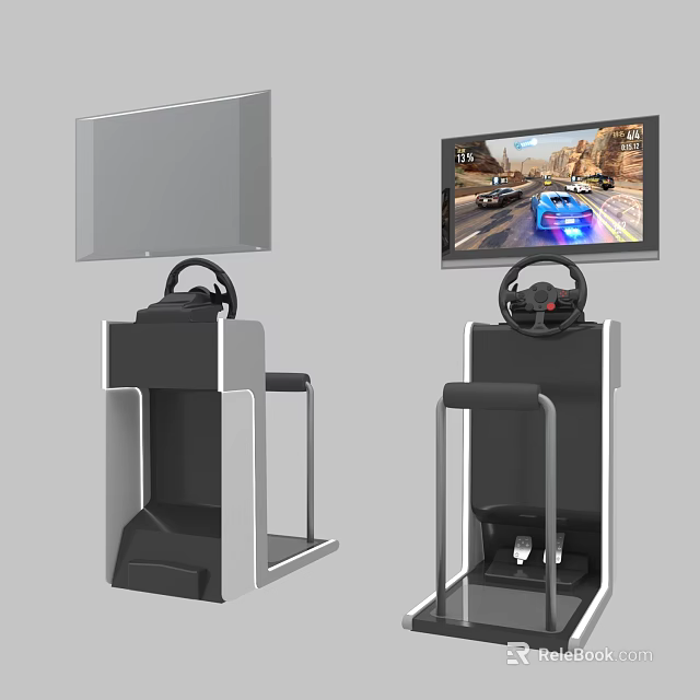 Driving Simulator Entertainment Device With Racing Game Screen Steering Wheel And Pedals 3d model 