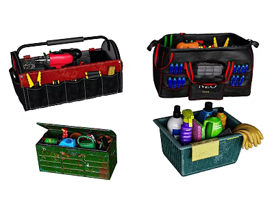 Hardware Tools Organized in Toolboxes and Bags Various Colors Containing Essential Tools and Supplies 3d model
