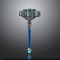 Futuristic Sci Fi Weapon Blue Silver Hammer With Geometric Head And Long Handle 3d model