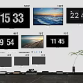 Wall Mounted Televisions with Various Sizes Showing Time and Scenic Views 3d model