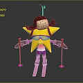 Star Shaped Character in Pink Striped Outfit with Cowboy Hat Goggles and Ski Poles Skiing