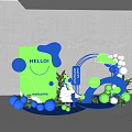 Vibrant Birthday Party Decoration With Hello Welcome Sign Green Blue Balloons And Smiley Elements