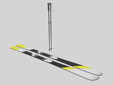 Black White and Yellow Skis with Poles Quality Ski Equipment for Winter Sports 3d model