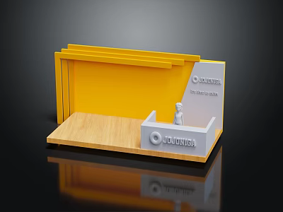 Stylish Yellow Retail Display Shelf With Wooden Top And Olympia Logo 3d model